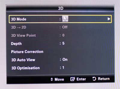 3D Settings on Panasonic TX-P50VT20