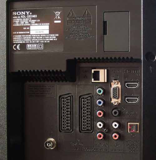 Rear connections on Sony KDL32EX403