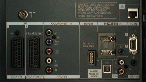 Rear connections on Sony KDL40Z4500