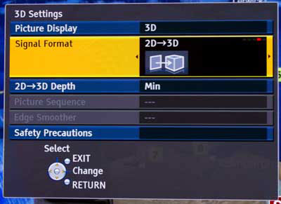 3D Menu on Panasonic TX-P42GT20