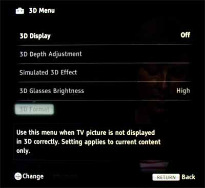 3D Menu on Sony KDL40HX803