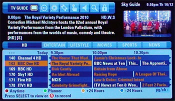 Sky HD EPG